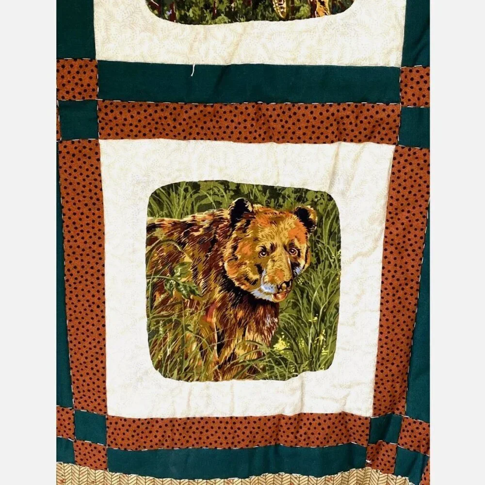 Handmade Cotton Quilt Lodge Animal Patchwork Cover Lap Blanket Throw 32